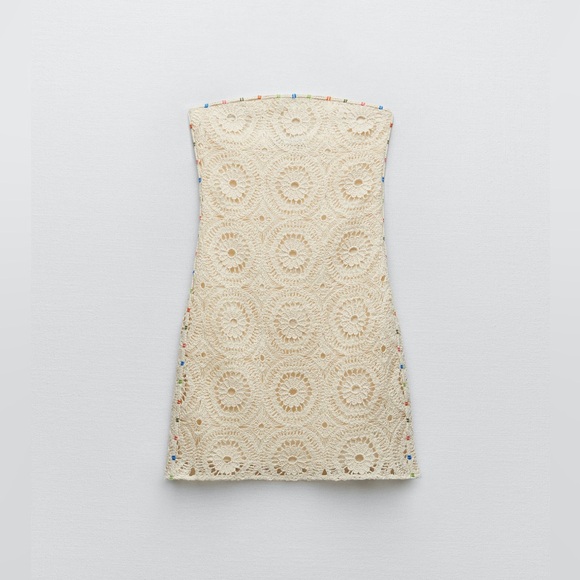 NWT Zara Woman Strapless Crochet Mini Dress Bloggers Fav Size M Medium - Picture 8 of 15